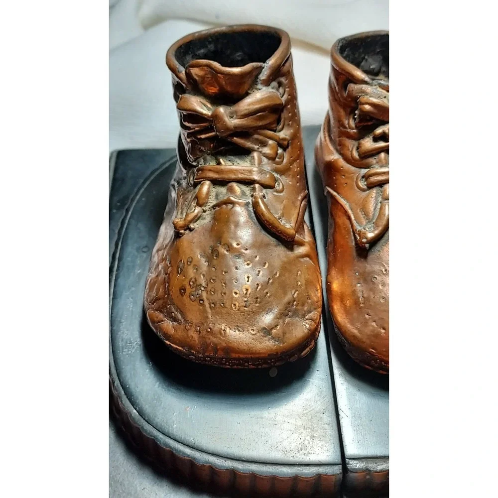 Vintage Bronze Copper Baby Shoe Bookends‎